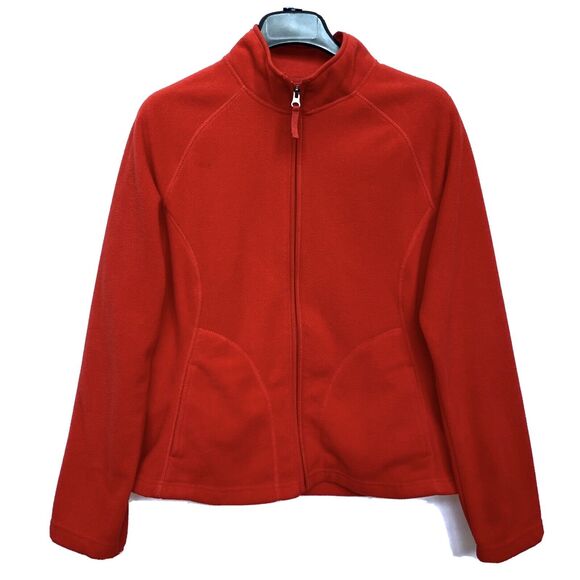 Merona Women's Full Zip Red Fleece Sweater Size‎ Medium Front Pockets Polyester - Picture 1 of 10
